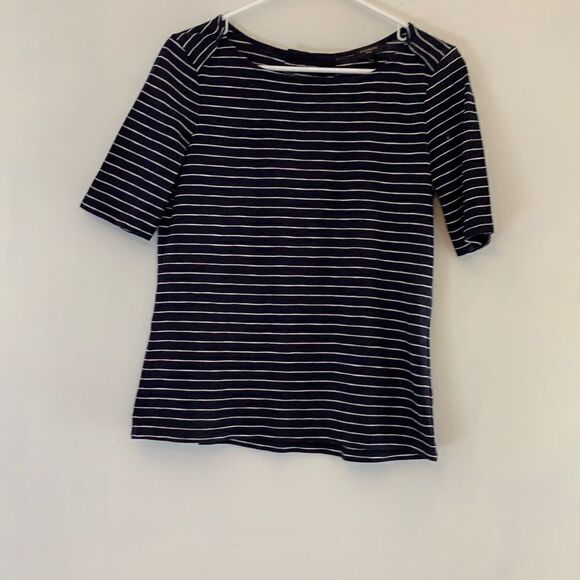 Talbots navy blue/white striped short sleeve tee. Tie back Size SP. Length 23” - Picture 1 of 5